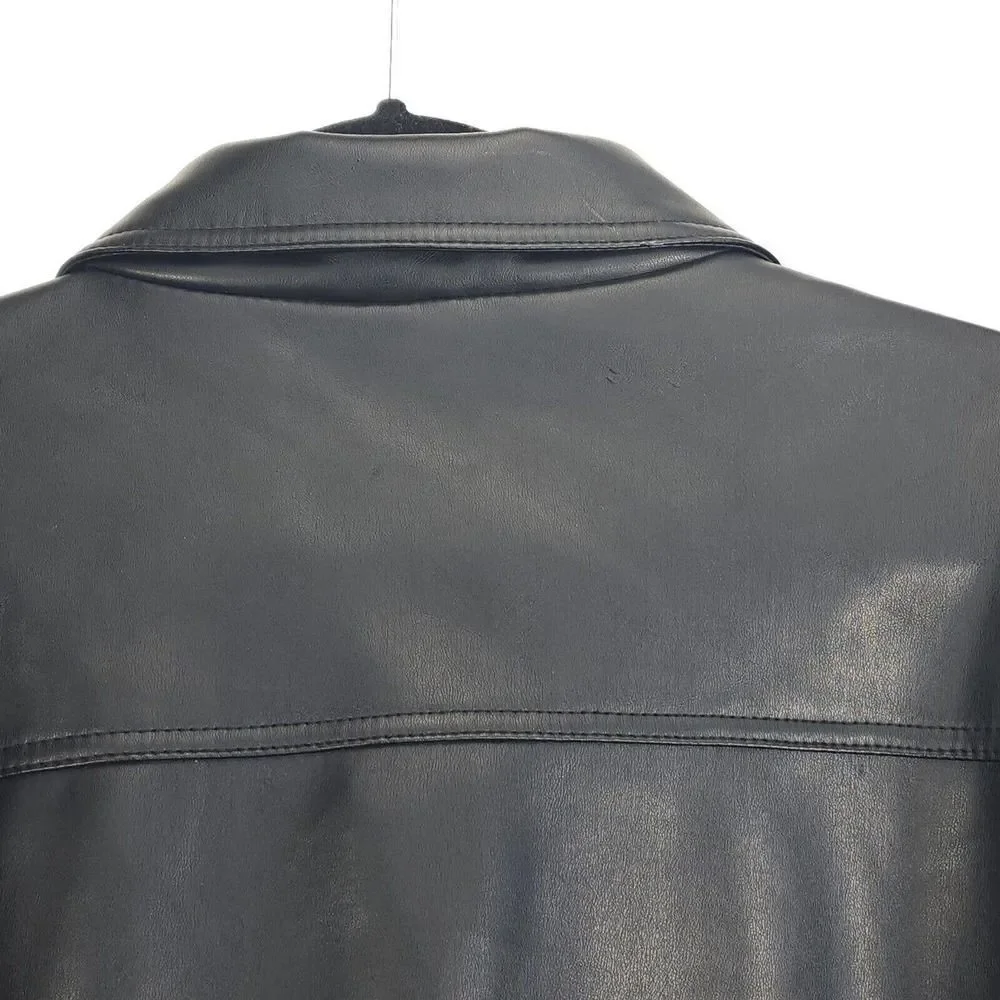 G.A Milano Italy Men's Medium FauxLeather Button Up Black Trench Blazer Jacket